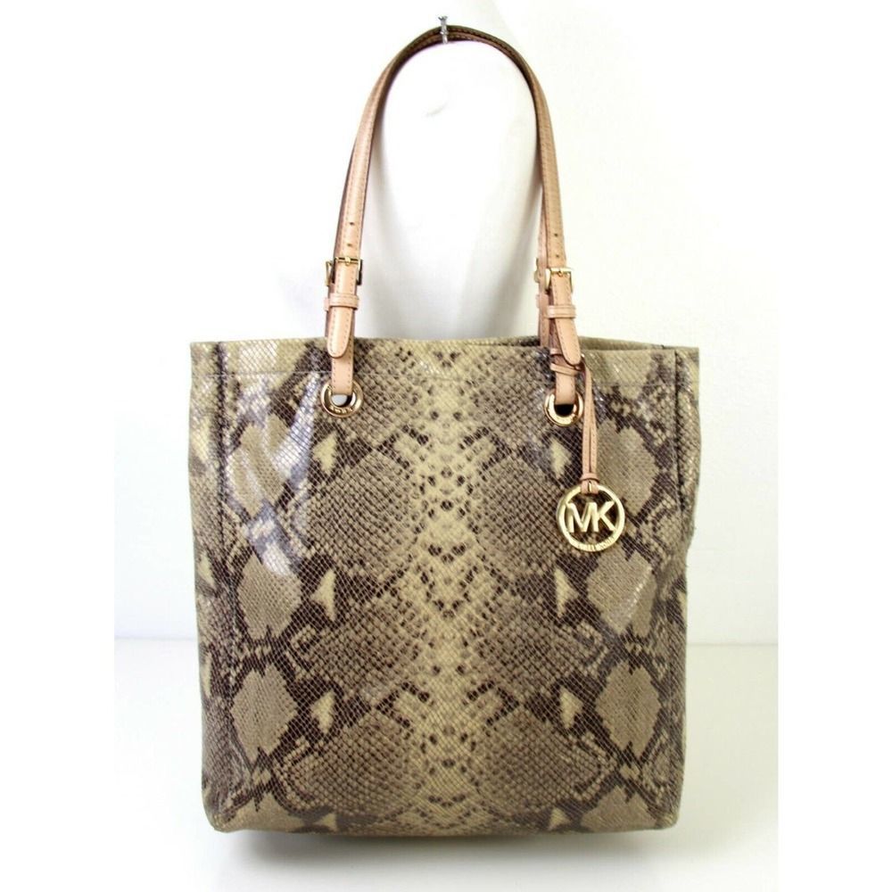 LRG MICHAEL KORS SNAKE PRINT OLIVE GENUINE LEATHER TOTE HOBO SHOULDER BAG PURSE